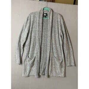 Roots Sweater Womans Size Medium Gray Heather Shawl Neck Open Cardigan Pockets